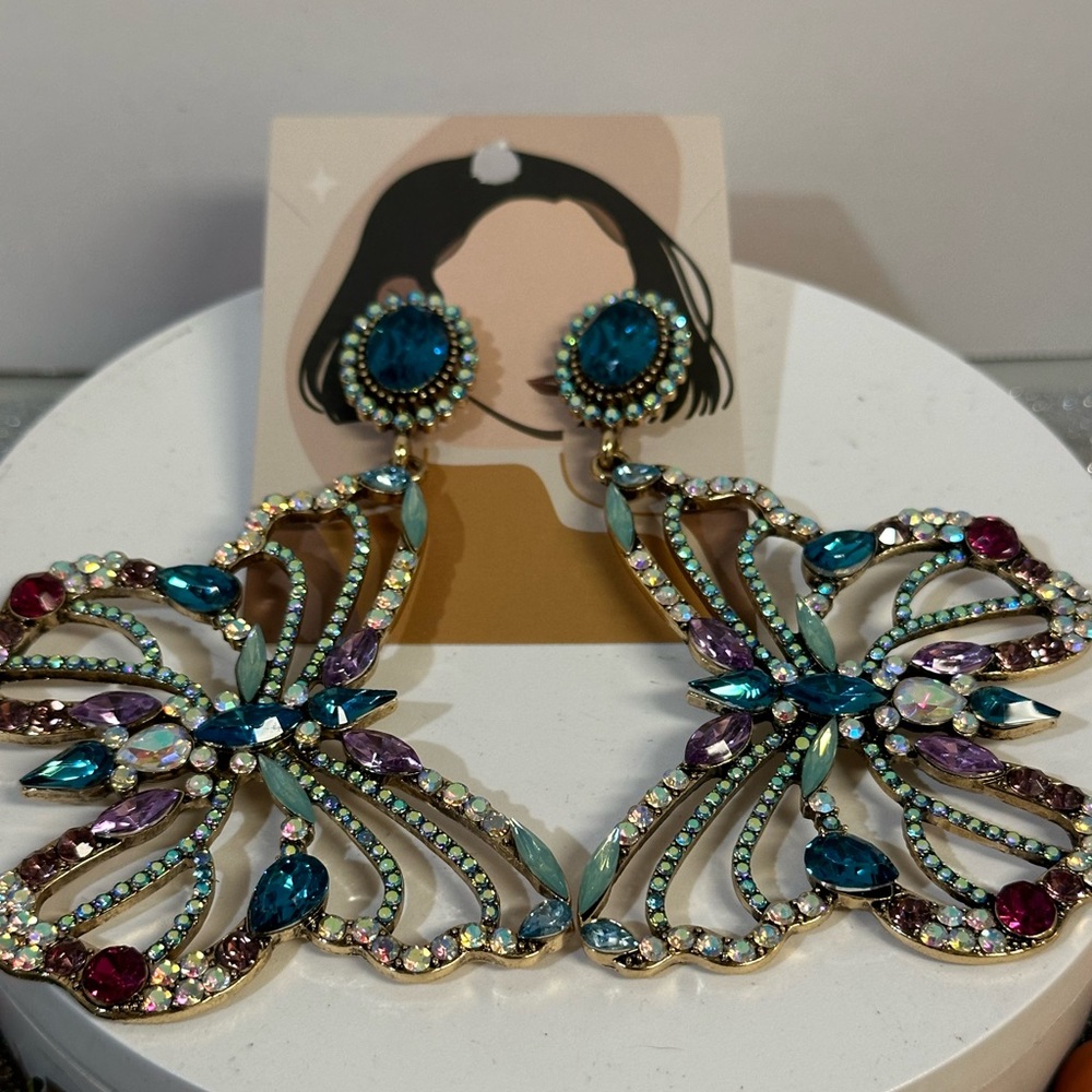 Stunning Large Butterfly Multi Colored Earrings - image 2